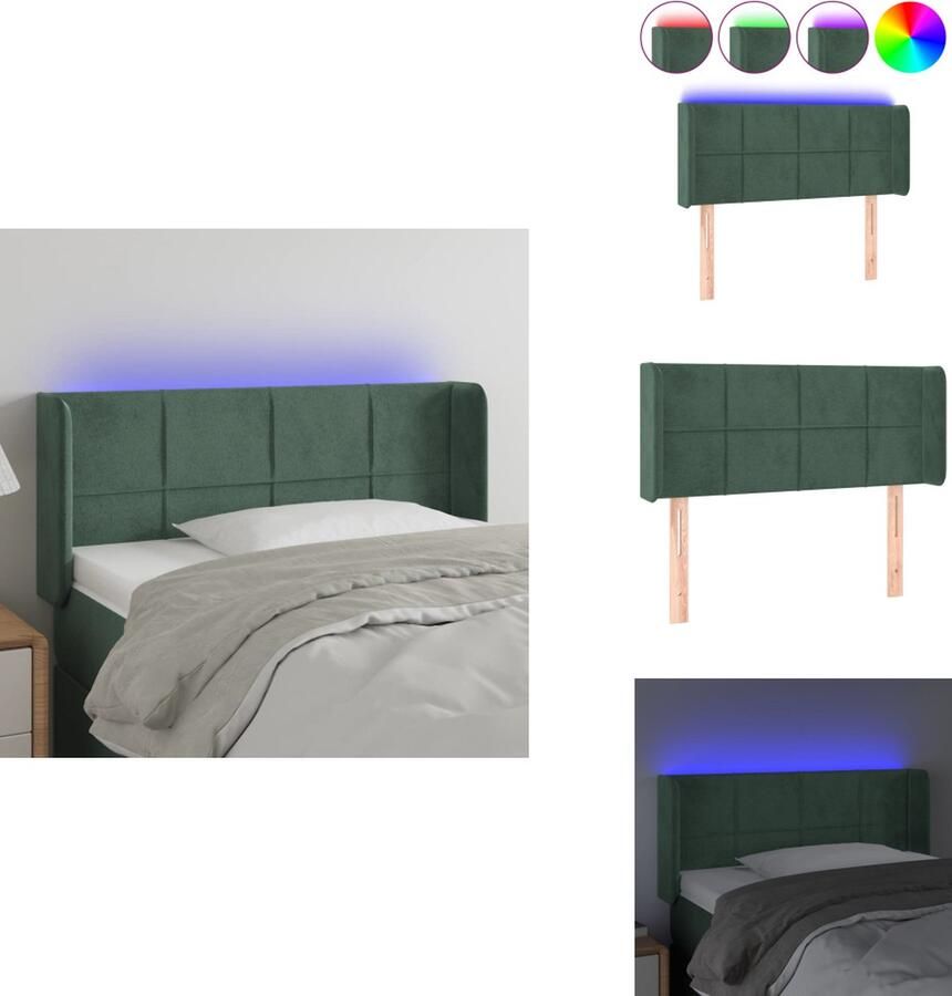 VidaXL Hoofdbord LED donkergroen stof hout 93x16x78 88 cm verstelbaar schaarsymbool LED-strip USB-kabel montagehandleiding Bedonderdeel - Foto 2