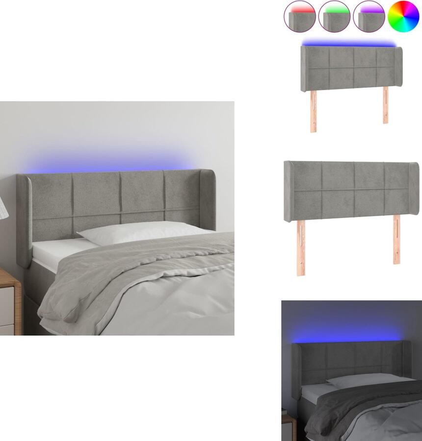 VidaXL Hoofdbord LED-fluwelen stof 93 x 16 x 78 88 cm Hoogte verstelbaar Kleurrijke LED-verlichting Snijdbare LED-strip Lichtgrijs Inclusief montagehandleiding Bedonderdeel