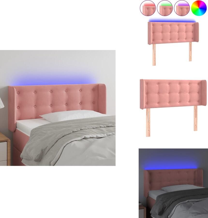 VidaXL Hoofdbord Hoofdborden Hoofdeinde Houten Hoofdbord LED 93x16x78 88 cm fluweel roze - Foto 2
