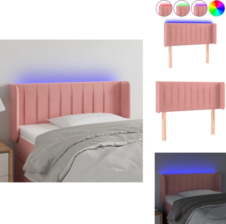 VidaXL Hoofdbord Hoofdborden Hoofdeinde Houten Hoofdbord LED 93x16x78 88 cm fluweel roze