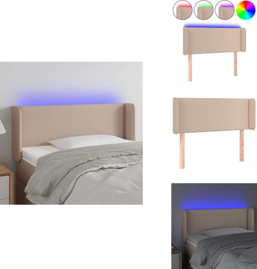VidaXL Hoofdbord Cappuccino Kunstleer Verstelbaar LED-verlichting 93 x 16 x 78 88 cm Met schaarsymbool Bedonderdeel