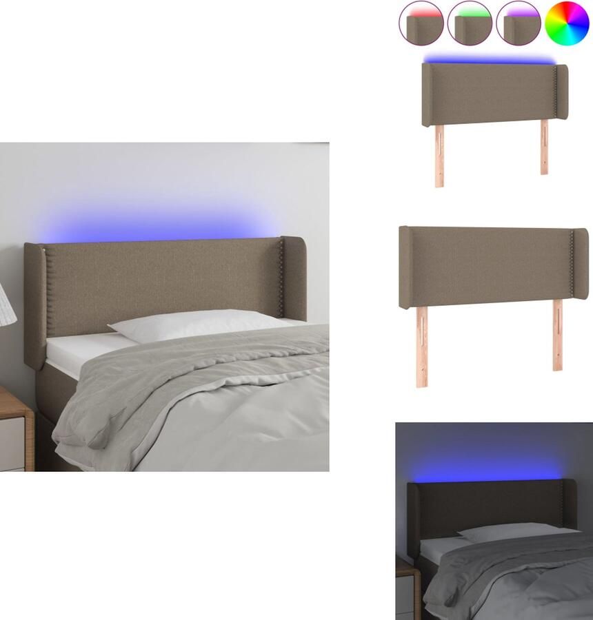 VidaXL Hoofdbord LED Taupe 93 x 16 x 78 88 cm Verstelbare hoogte Comfortabele ondersteuning Duurzaam materiaal Kleurrijke LED-verlichting Snijdbare LED-strip Inclusief montagehandleiding randen Bedonderdeel