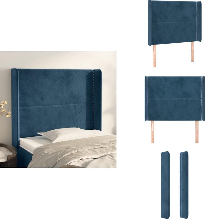 VidaXL Klassiek Hoofdbord Fluwelen Stof Stevige Houten Poten Verstelbare Hoogte Comfortabele Ondersteuning Donkerblauw 103x16x118 128 cm Bedonderdeel