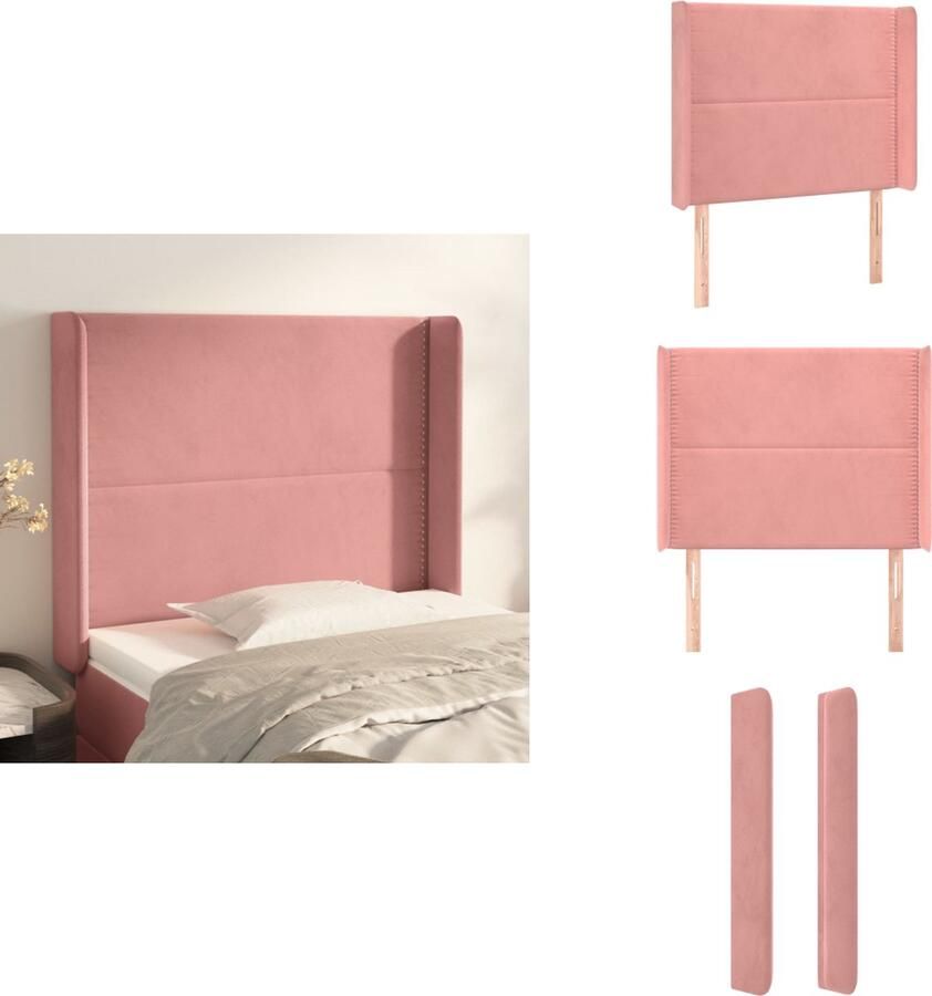 VidaXL Hoofdbord Zacht fluweel Stevige en stabiele poten Verstelbare hoogte Comfortabele ondersteuning Roze 103x16x118 128 cm Bedonderdeel - Foto 2