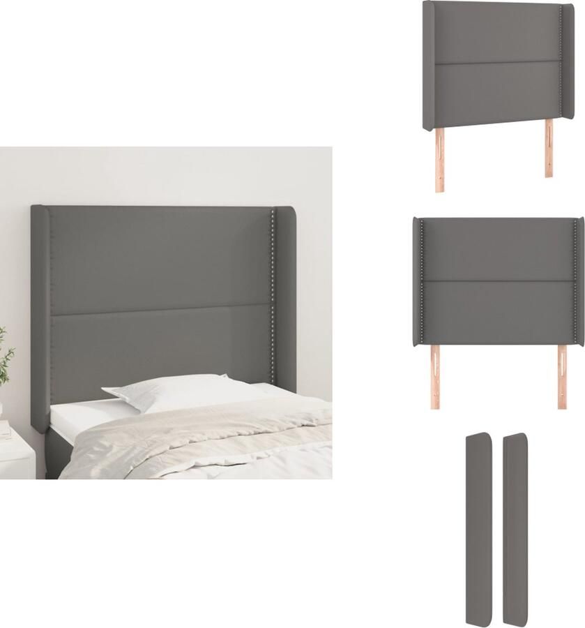 VidaXL Hoofdbord Hoogwaardig kunstleer Verstelbare hoogte Stevige poten Comfortabele ondersteuning Grijs 103x16x118 128 cm Bedonderdeel