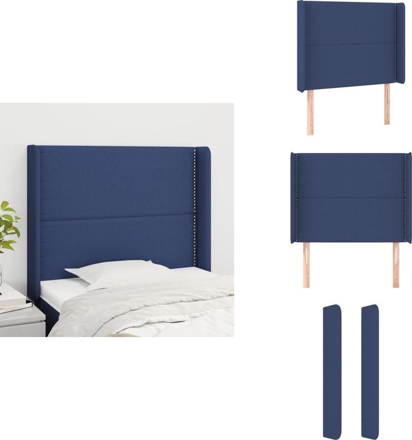VidaXL Hoofdbord Hoofdborden Hoofdeinde Houten Hoofdbord met randen 103x16x118 128 cm stof blauw