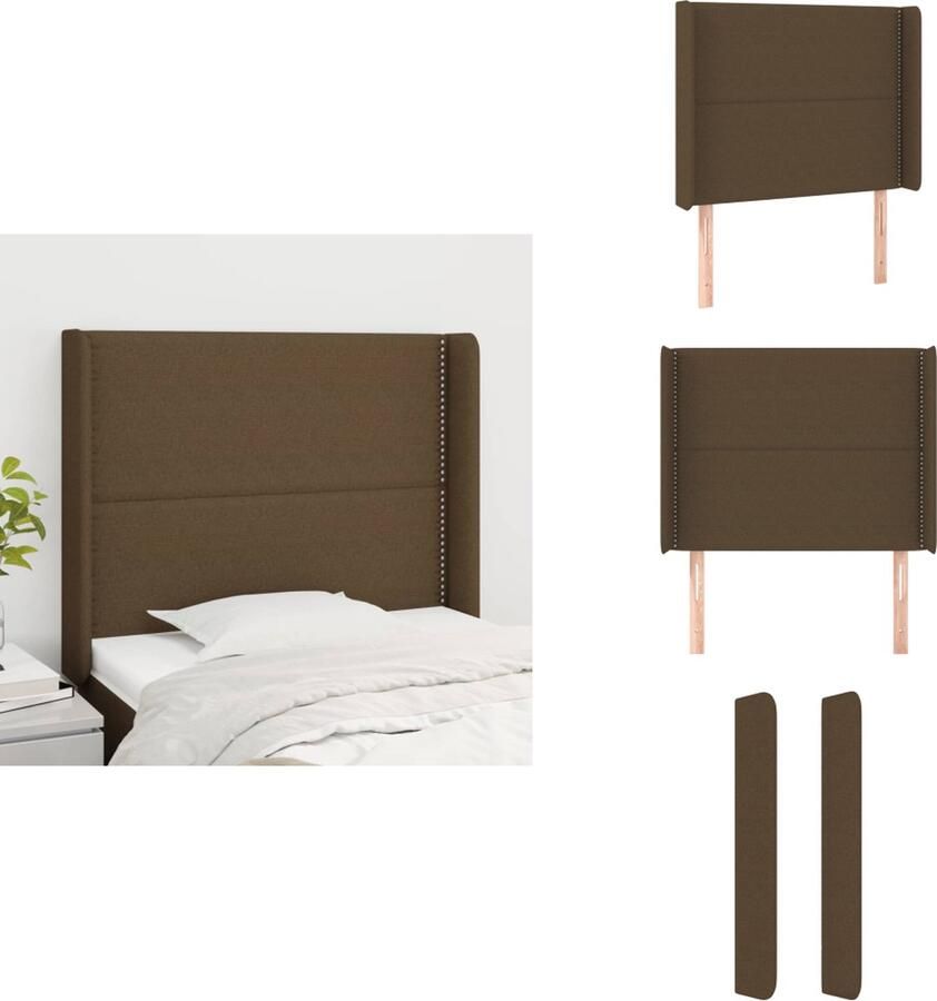 VidaXL Hoofdbord Hoofdborden Hoofdeinde Houten Hoofdbord met randen 103x16x118 128 cm stof donkerbruin - Foto 2
