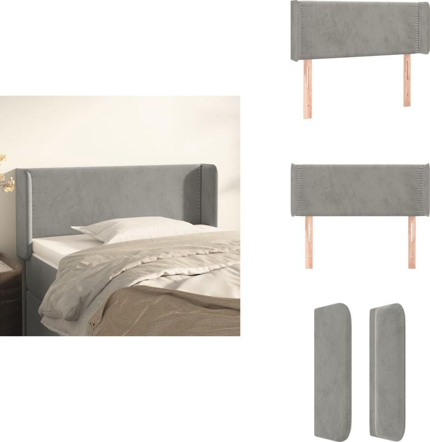 VidaXL Hoofdbord Klassiek Hoogwaardig fluweel Verstelbaar Comfortabele ondersteuning Lichtgrijs Afmetingen- 103 x 16 x 78 88 cm Bedonderdeel - Foto 2