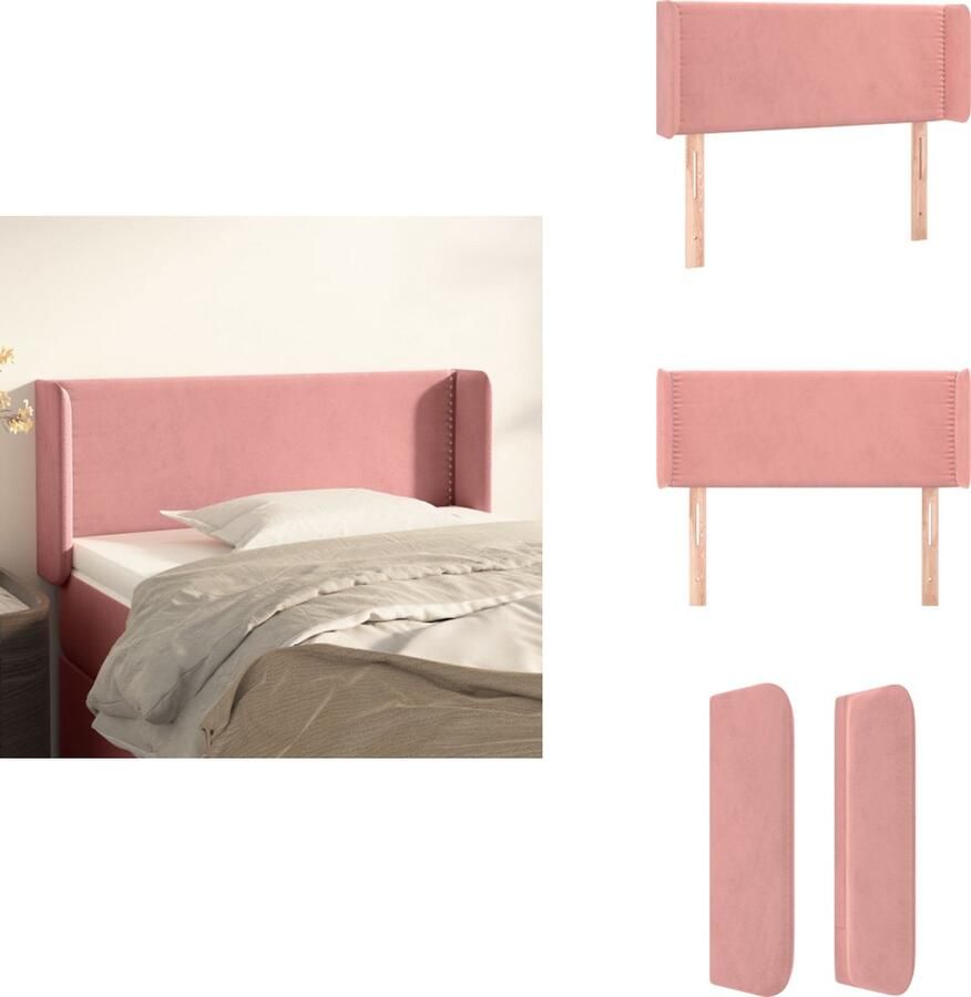 VidaXL Hoofdeind Flori Hoofdborden 103 x 16 x 78 88 cm Fluweel Roze verstelbare hoogte stevige poten comfortabele ondersteuning Bedonderdeel