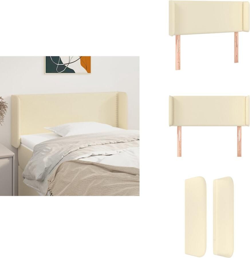VidaXL Hoofdbord Hoofdborden Hoofdeinde Houten Hoofdbord met randen 103x16x78 88 cm kunstleer crèmekleurig - Foto 2