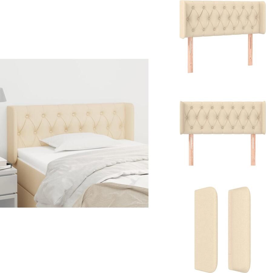 VidaXL Hoofdeind Bedombouw 103 x 16 x 78 88 cm (B x D x H) Crème stof Houten poten Verstelbaar Bedonderdeel - Foto 2