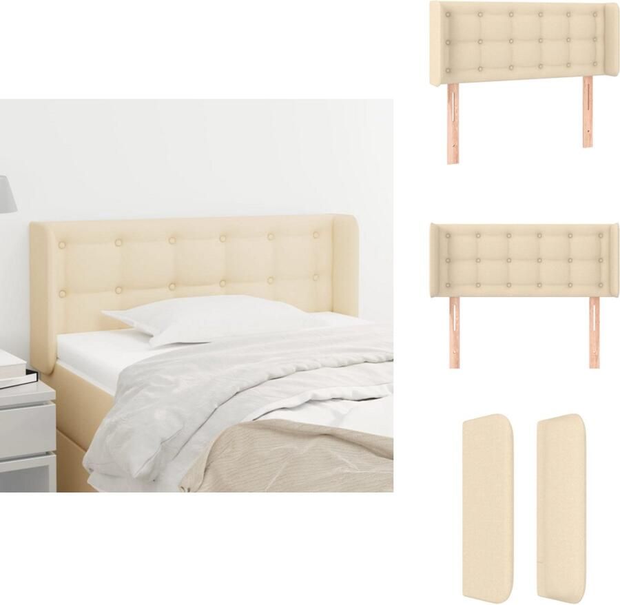 VidaXL Hoofdeind Bedombouw 103 x 16 x 78 88 cm (B x D x H) Crème stof Houten poten Verstelbaar Bedonderdeel