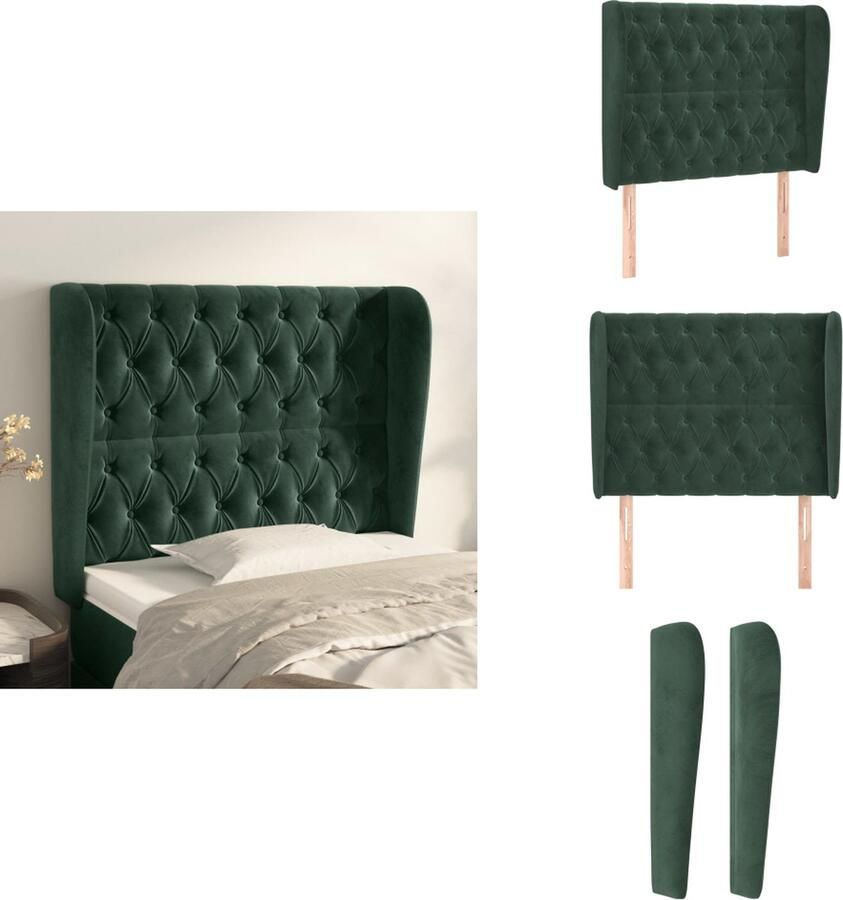 VidaXL Hoofdbord Hoofdborden Hoofdeinde Houten Hoofdbord met randen 103x23x118 128 cm fluweel donkergroen