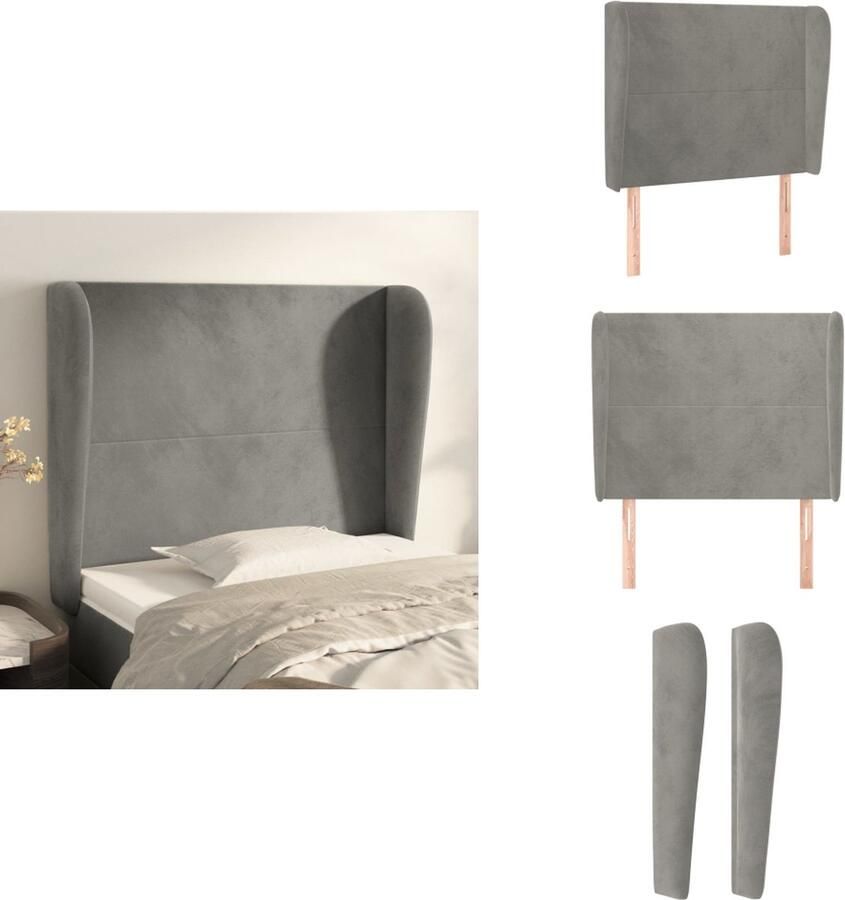 VidaXL Hoofdbord Trendy Ontwerp Bedombouw 103 x 23 x 118 128 cm Lichtgrijs Fluwelen Stof Houten Poten Verstelbare Hoogte Comfortabele Ondersteuning Inclusief Montagehandleiding Bedonderdeel