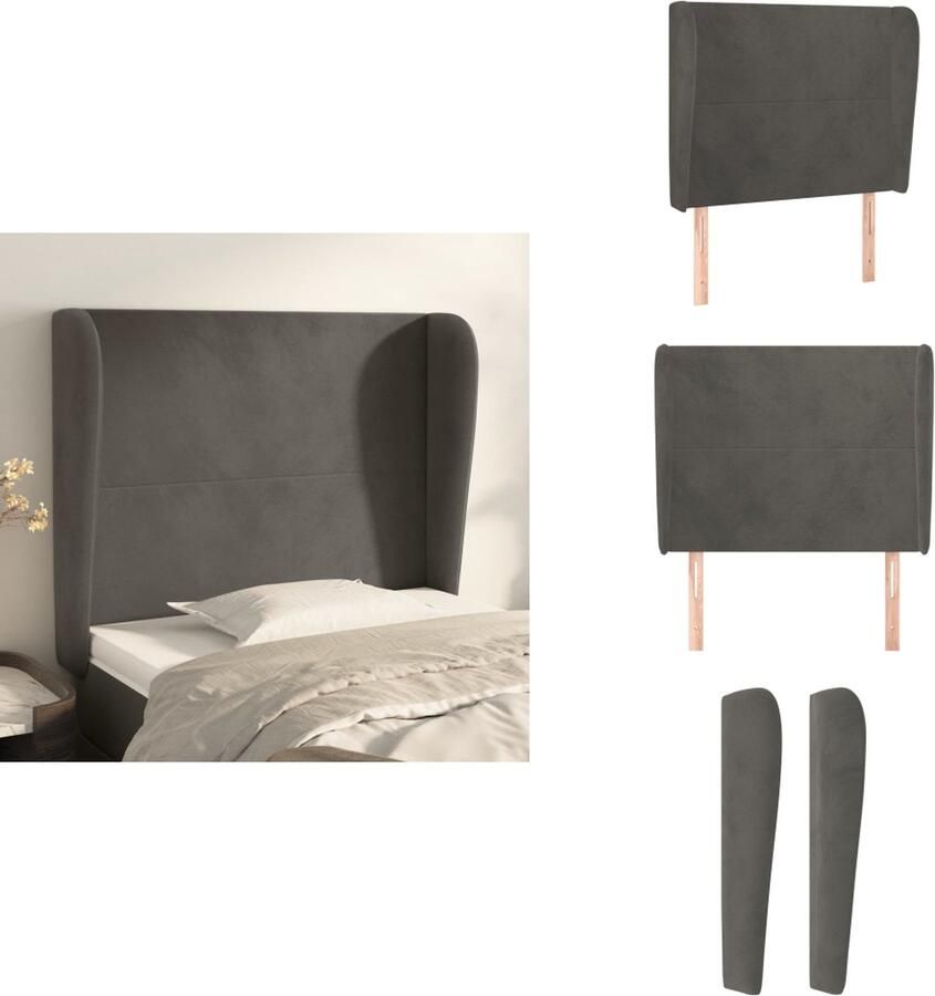 VidaXL Klassiek Hoofdbord Fluweel Stevige Houten Poten Verstelbare Hoogte Comfortabele Ondersteuning Donkergrijs 103 x 23 x 118 128 cm Bedonderdeel