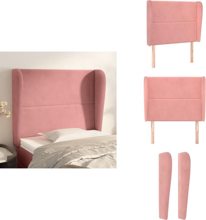 VidaXL Hoofdeind klassiek hoofdbord Afmetingen- 103 x 23 x 118 128 cm Kleur- roze Materiaal- 100% polyester bewerkt hout massief larikshout Kenen- zacht fluweel stevige poten verstelbare hoogte Bedonderdeel