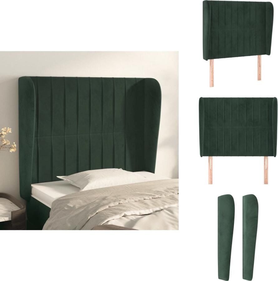 VidaXL Hoofdbord Hoofdborden Hoofdeinde Houten Hoofdbord met randen 103x23x118 128 cm fluweel donkergroen