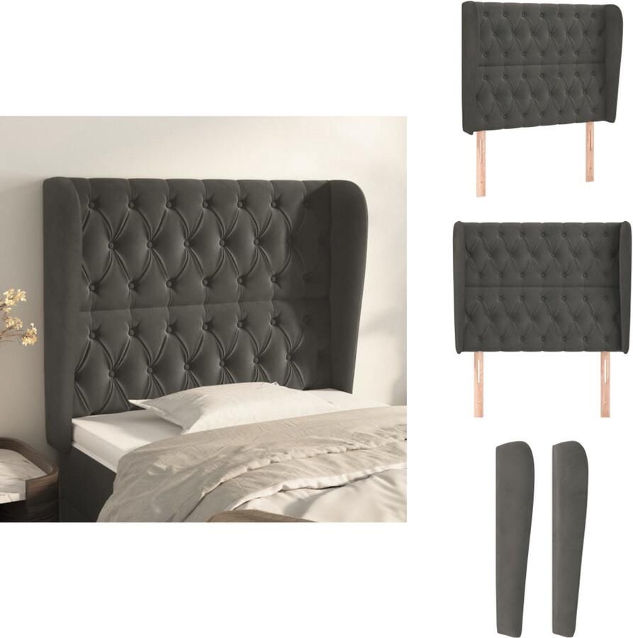 VidaXL Hoofdbord Hoofdborden Hoofdeinde Houten Hoofdbord met randen 103x23x118 128 cm fluweel donkergrijs
