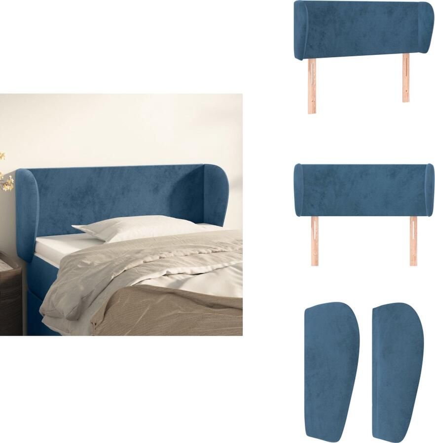 VidaXL Klassiek Hoofdbord Donkerblauw 103x23x78 88 cm Fluweel van 100% polyester Stevige houten poten Verstelbare hoogte Bedonderdeel