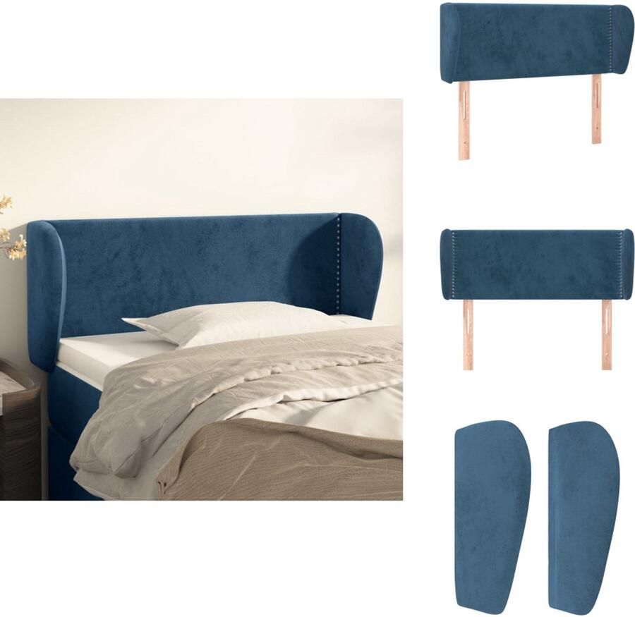 VidaXL Hoofdbord Hoofdborden Hoofdeinde Houten Hoofdbord met randen 103x23x78 88 cm fluweel donkerblauw - Foto 2