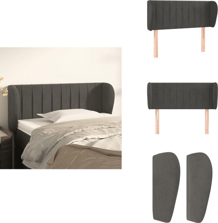 VidaXL Klassiek Hoofdbord Fluweel Stevige Poten Verstelbare Hoogte Comfortabele Ondersteuning Donkergrijs 103x23x78 88 cm Bedonderdeel