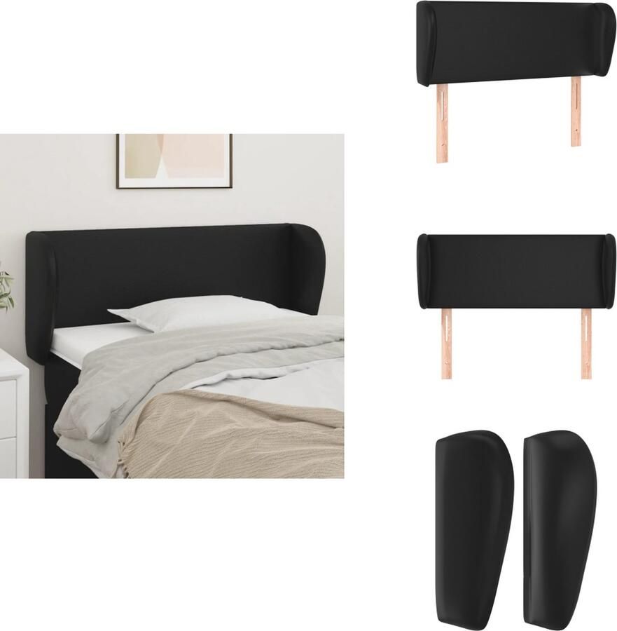 VidaXL Klassieke Hoofdbord Hoogwaardig Kunstleer Houten Poten Verstelbare Hoogte Comfortabele Ondersteuning Zwart 103 x 23 x 78 88 cm Bedonderdeel