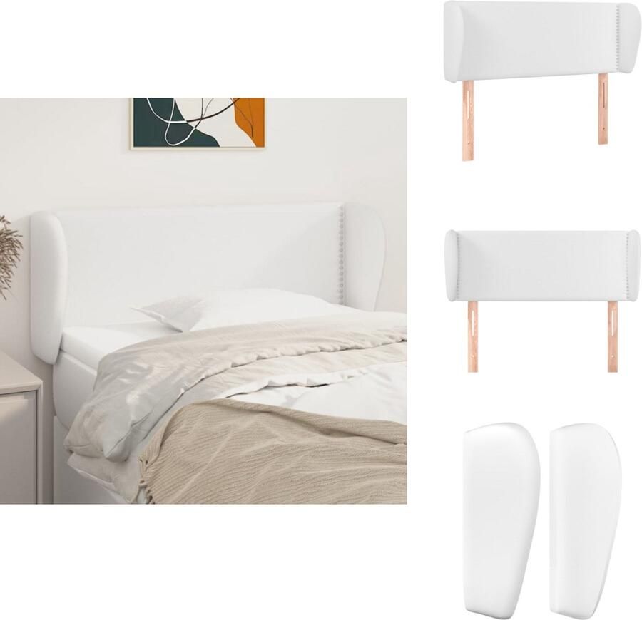 VidaXL Hoofdbord Hoofdborden Hoofdeinde Houten Hoofdbord met randen 103x23x78 88 cm kunstleer wit - Foto 2