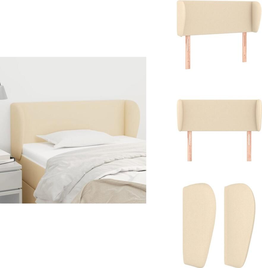VidaXL Hoofdbord Hoofdborden Hoofdeinde Houten Hoofdbord met randen 93x23x78 88 cm stof crèmekleurig - Foto 1
