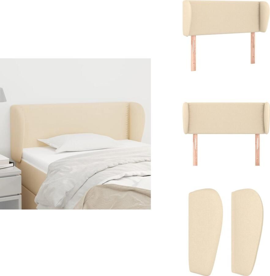 VidaXL Hoofdbord Hoofdborden Hoofdeinde Houten Hoofdbord met randen 103x23x78 88 cm stof crèmekleurig