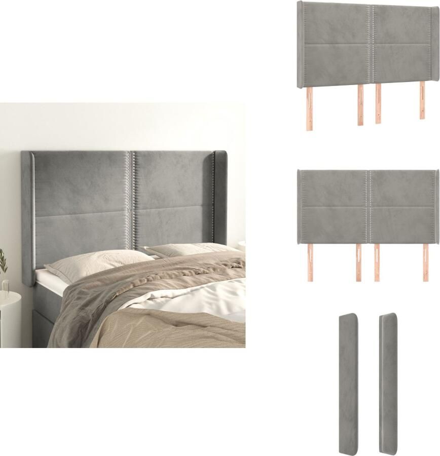 The Living Store Hoofdbord met randen 147x16x118 128 cm fluweel lichtgrijs Hoofd Bord Hoofdkussen Beddecoratie Fluweel Grijs