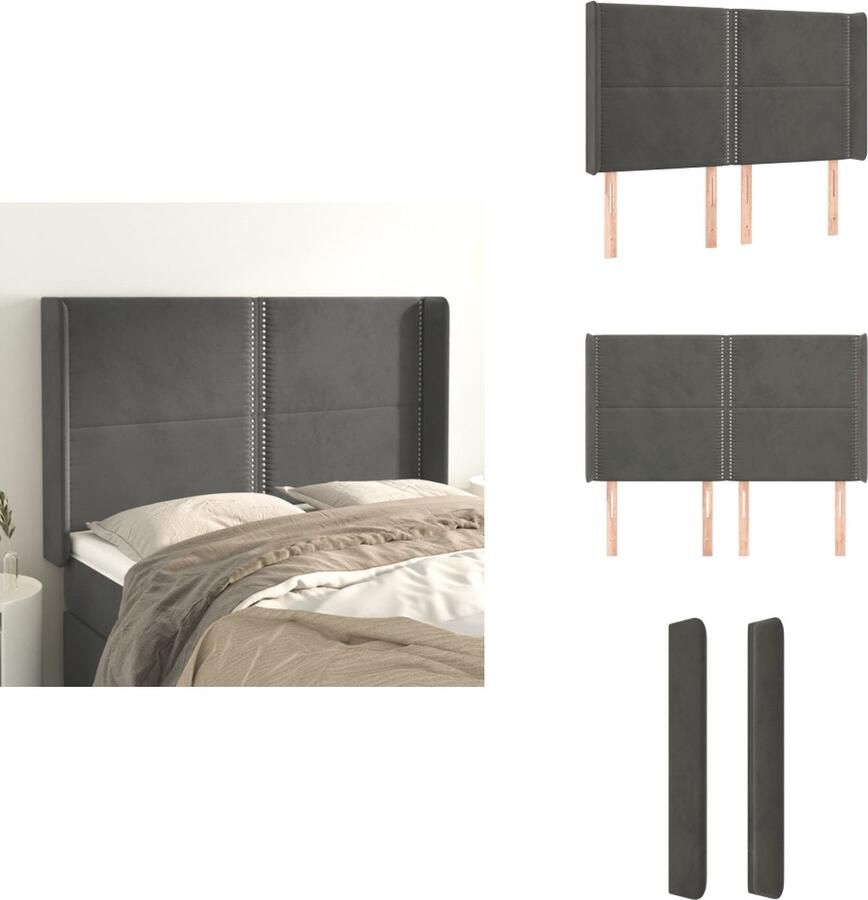 VidaXL Klassiek Hoofdbord Fluwelen Stof Stevige Houten Poten Verstelbare Hoogte Comfortabele Ondersteuning Donkergrijs 147x16x118 128 cm Bedonderdeel