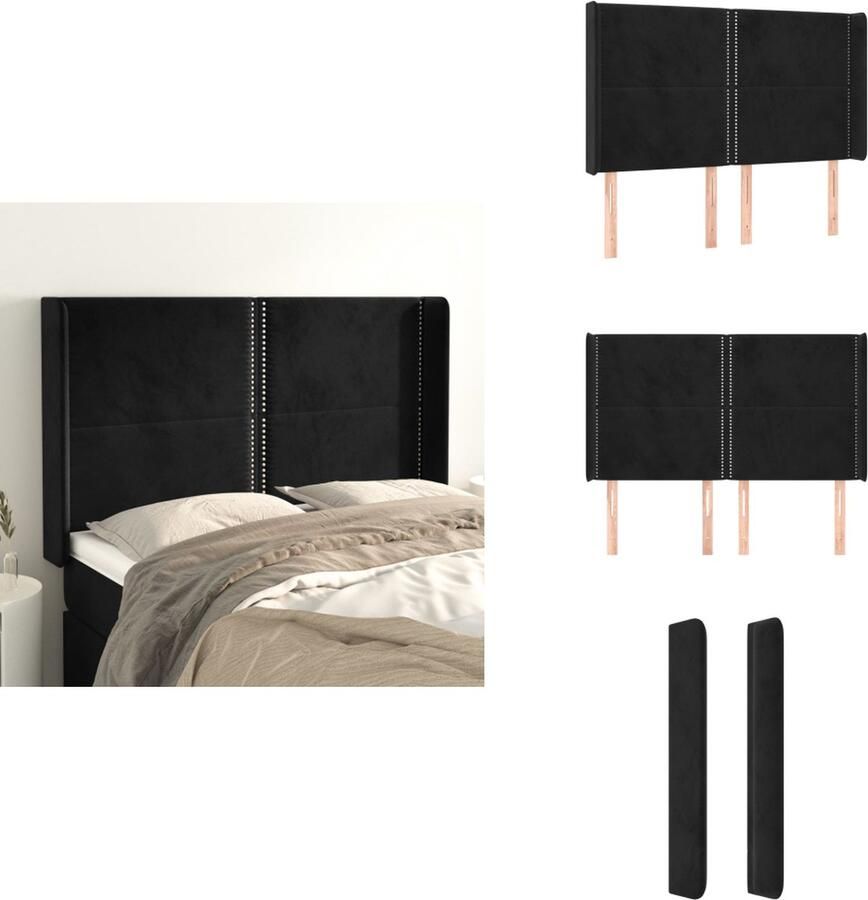 VidaXL Hoofdbord Zacht Fluweel Stevige Poten Verstelbare Hoogte Comfortabele Ondersteuning Zwart 147x16x118 128 cm Bedonderdeel