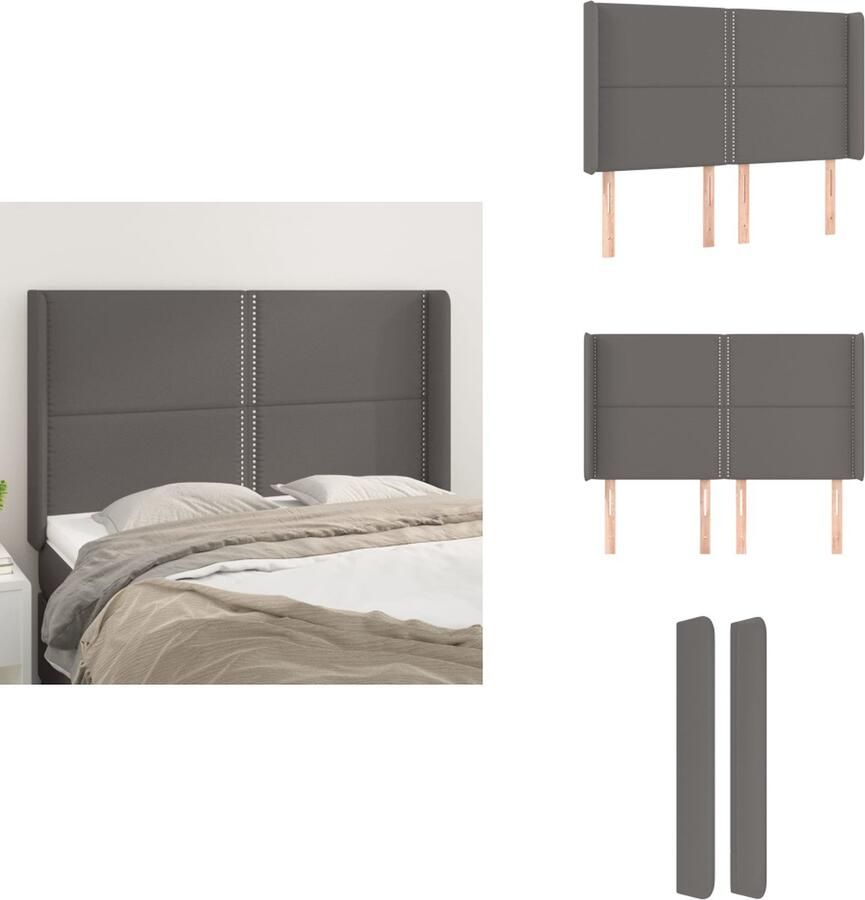 VidaXL Hoofdbord Hoofdborden Hoofdeinde Houten Hoofdbord met randen 147x16x118 128 cm kunstleer grijs