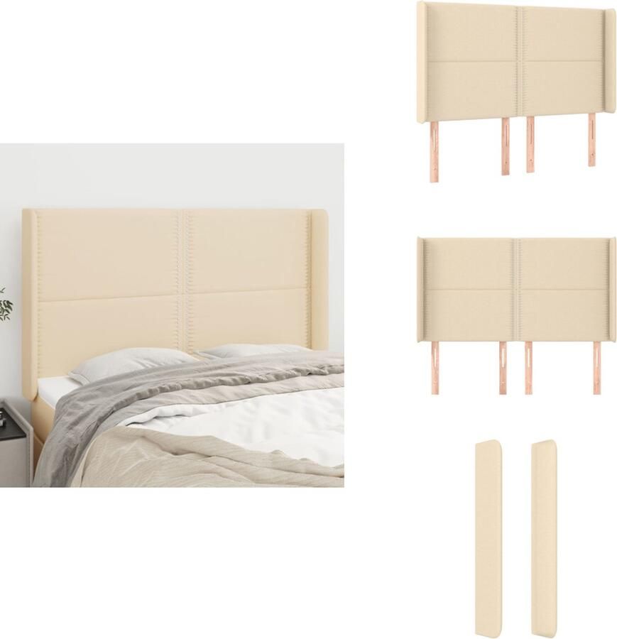 VidaXL Hoofdbord Hoofdborden Hoofdeinde Houten Hoofdbord met randen 147x16x118 128 cm stof crèmekleurig