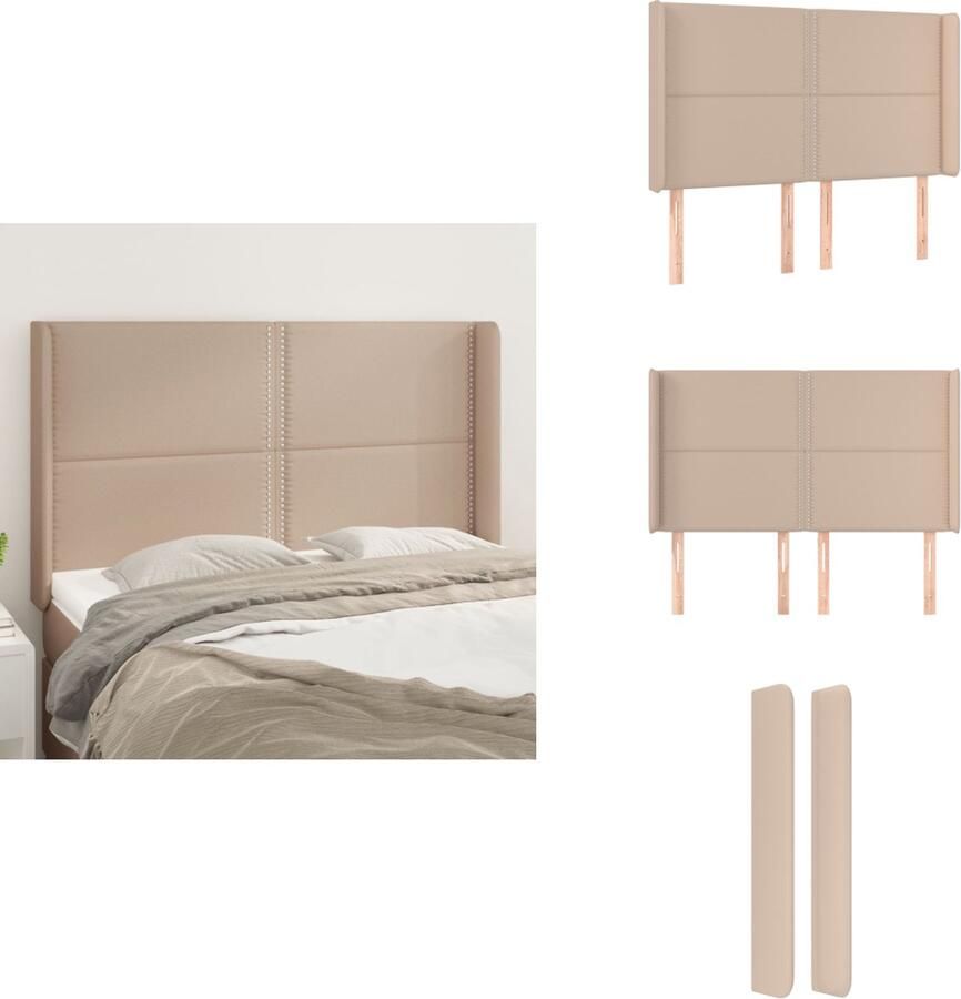 VidaXL Hoofdbord Hoofdborden Hoofdeinde Houten Hoofdbord met randen 147x16x118 128cm kunstleer cappuccinokleur - Foto 2