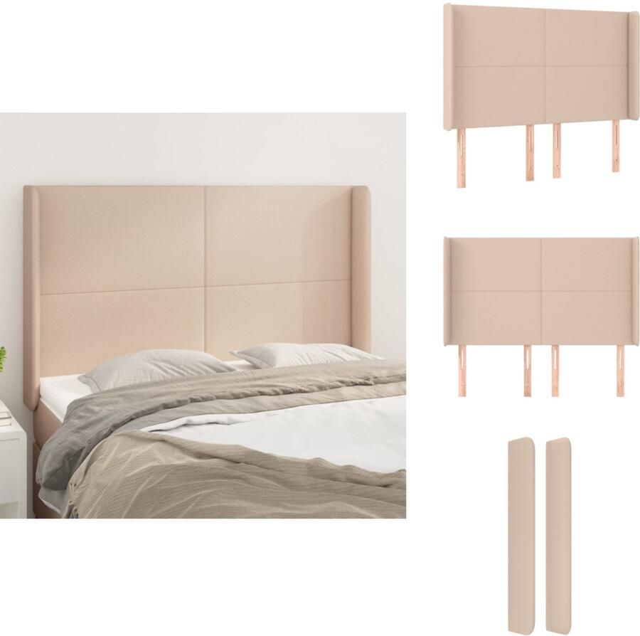 VidaXL Hoofdbord Hoofdborden Hoofdeinde Houten Hoofdbord met randen 147x16x118 128cm kunstleer cappuccinokleur