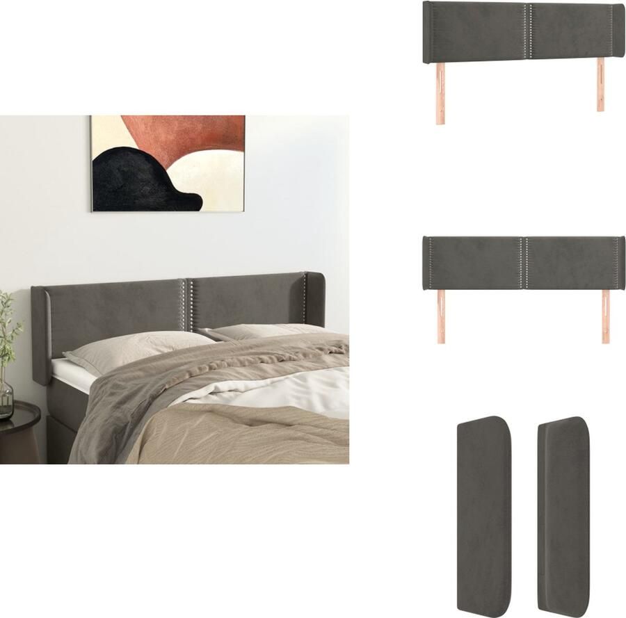 VidaXL Hoofdbord Deluxe Donkergrijs Fluweel Verstelbare Hoogte Stevige Poten Comfortabele Ondersteuning Bedonderdeel