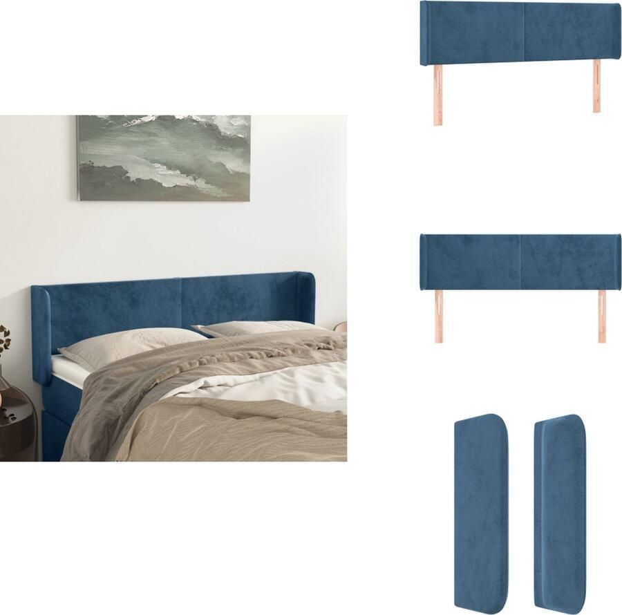 The Living Store Klassiek Hoofdbord Donkerblauw Stof 147 x 16 x 78 88 cm Fluweel Stevige Poten Klassieke Hoofdbord Blauw Velvet Hoofdbord Bedhoofd Hoofdsteun - Foto 3