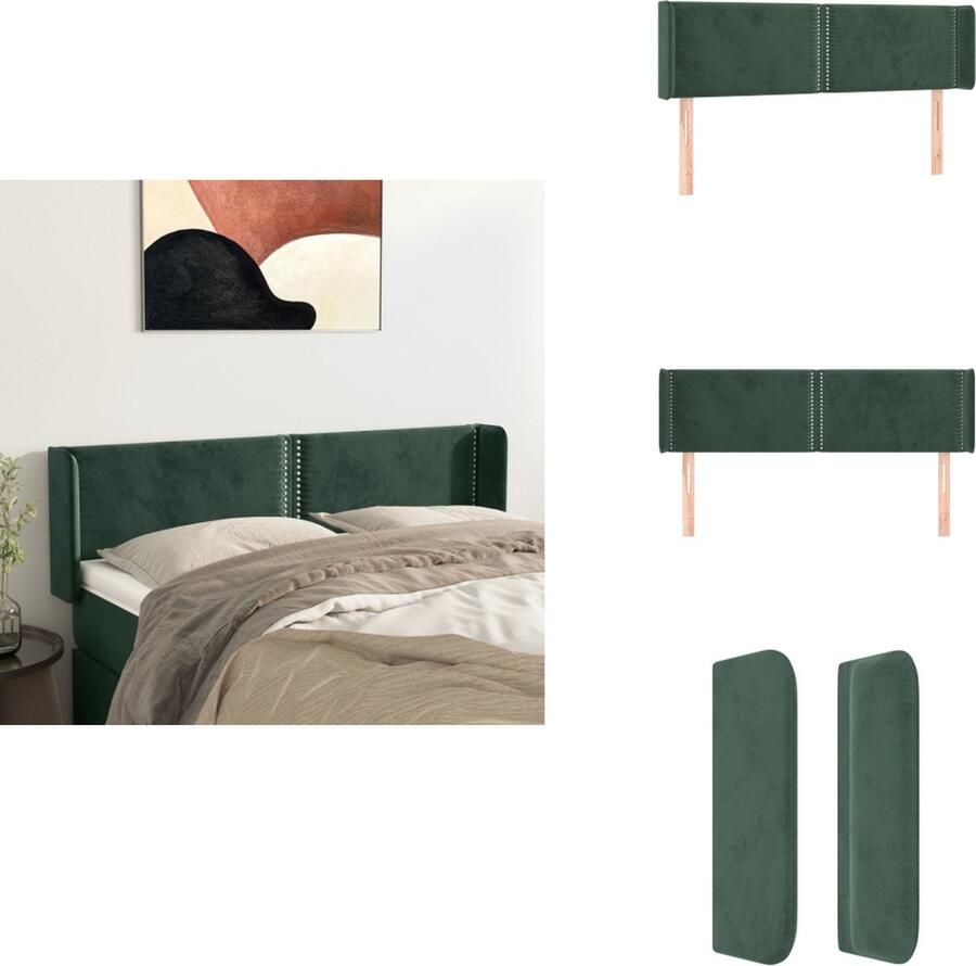 VidaXL Hoofdbord Hoofdborden Hoofdeinde Houten Hoofdbord met randen 147x16x78 88 cm fluweel donkergroen