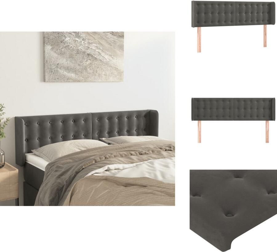 VidaXL Hoofdbord Deluxe Donkergrijs Fluweel Verstelbare Hoogte Stevige Poten Comfortabele Ondersteuning Bedonderdeel - Foto 3