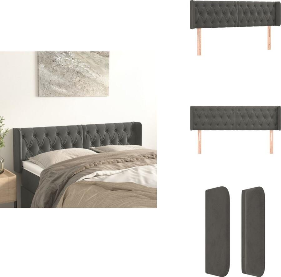 VidaXL Hoofdbord Deluxe Donkergrijs Fluweel Verstelbare Hoogte Stevige Poten Comfortabele Ondersteuning Bedonderdeel - Foto 2