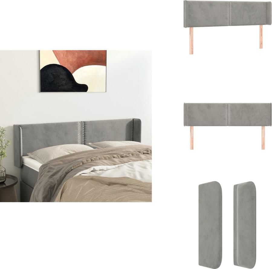 VidaXL Hoofdbord Hoofdborden Hoofdeinde Houten Hoofdbord met randen 147x16x78 88 cm fluweel lichtgrijs