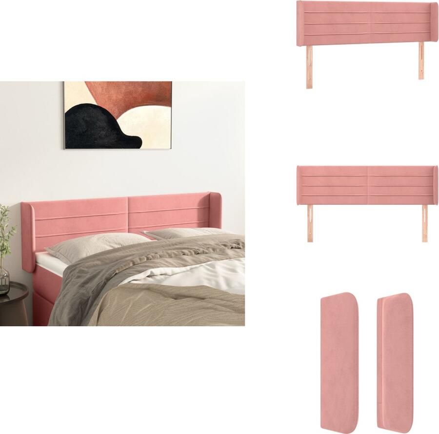 VidaXL Hoofdbord Hoofdborden Hoofdeinde Houten Hoofdbord met randen 147x16x78 88 cm fluweel roze