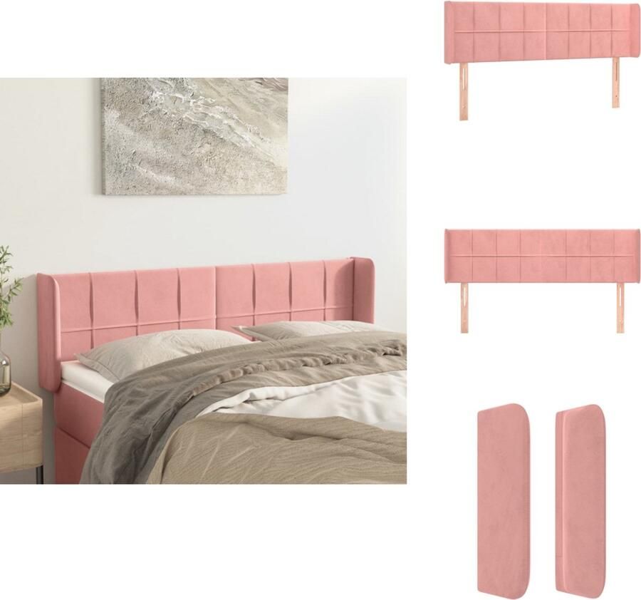 VidaXL Hoofdbord Hoofdborden Hoofdeinde Houten Hoofdbord met randen 147x16x78 88 cm fluweel roze - Foto 2