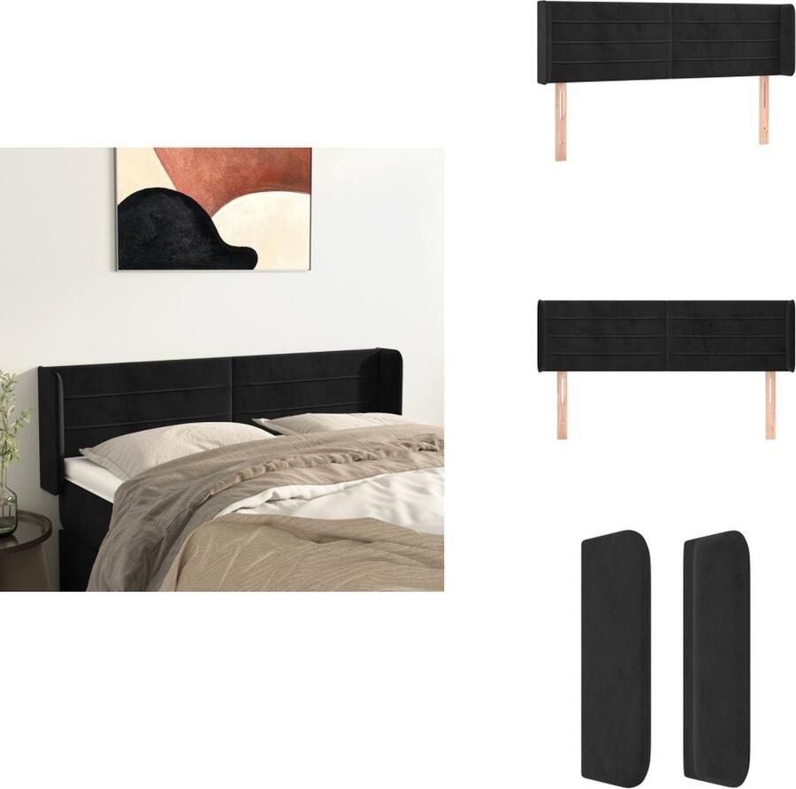 VidaXL Hoofdeind Hoofdbord Zacht Fluweel Stevige Poten Verstelbare Hoogte Comfortabele Ondersteuning Kleur- Zwart Afmetingen- 147x16x78 88cm Bedonderdeel - Foto 1