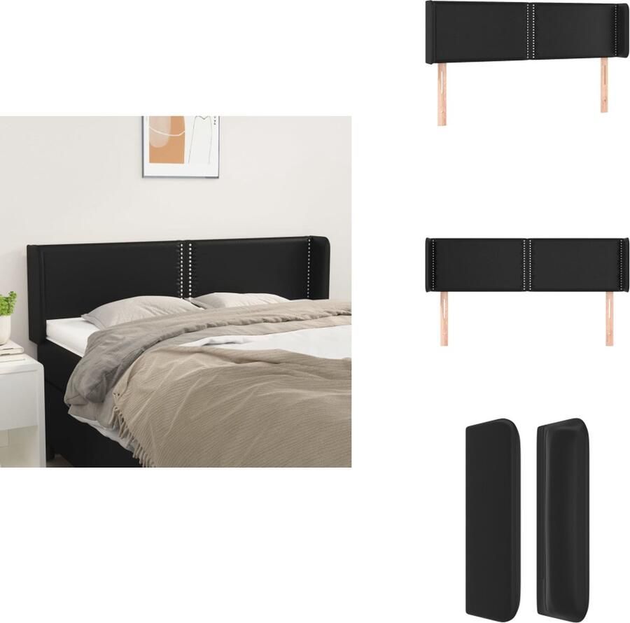 VidaXL Hoofdbord Kunstleer Verstelbare hoogte Stevige houten poten Comfortabele rugondersteuning Zwart 147 x 16 x 78 88 cm Bedonderdeel