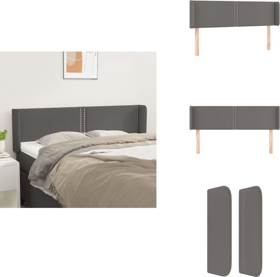 VidaXL Hoofdbord Hoofdborden Hoofdeinde Houten Hoofdbord met randen 147x16x78 88 cm kunstleer grijs - Foto 1