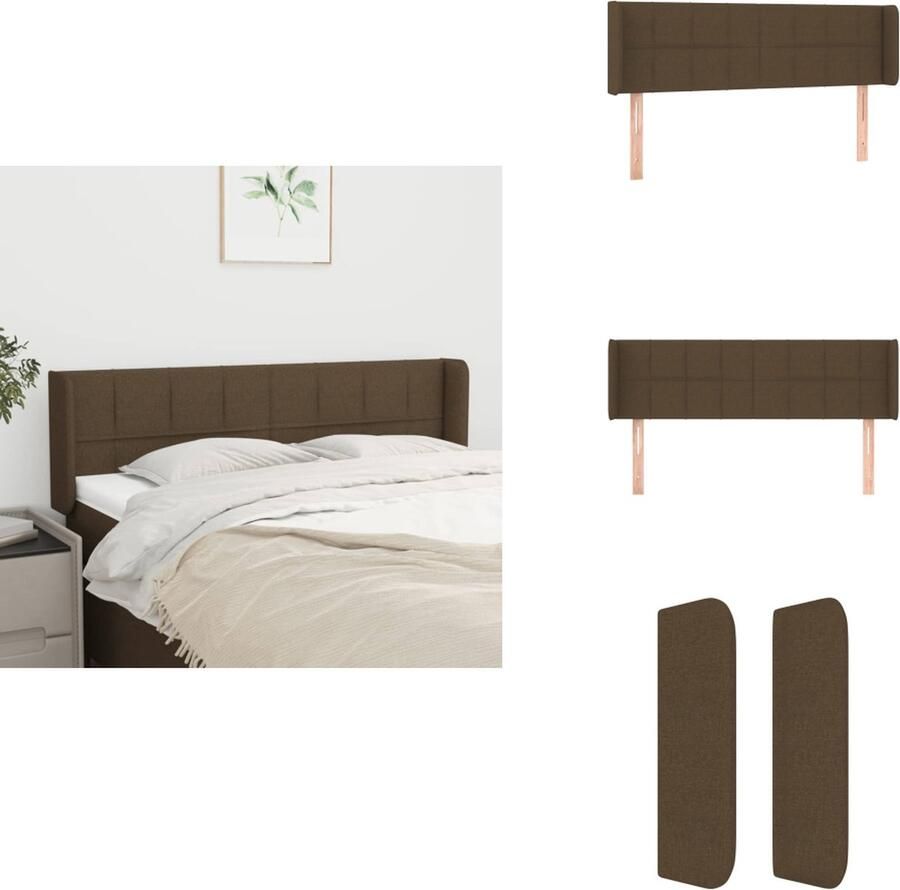 VidaXL Hoofdbord Hoofdborden Hoofdeinde Houten Hoofdbord met randen 147x16x78 88 cm stof donkerbruin - Foto 2