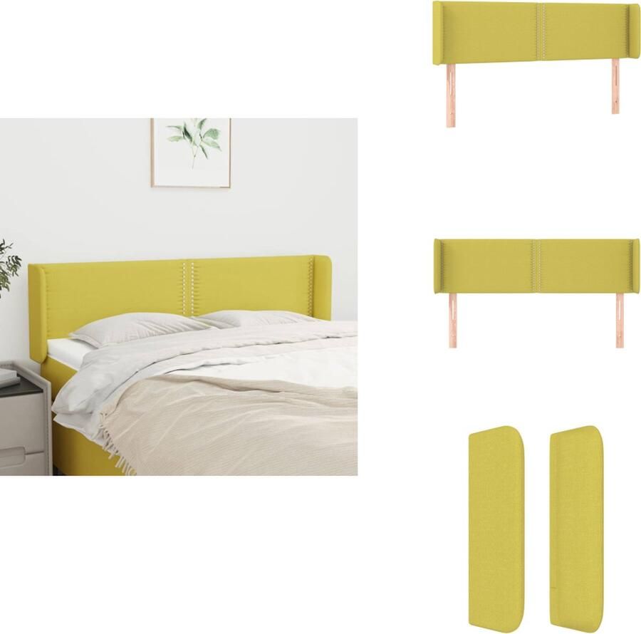 VidaXL Hoofdbord Hoofdborden Hoofdeinde Houten Hoofdbord met randen 147x16x78 88 cm stof groen