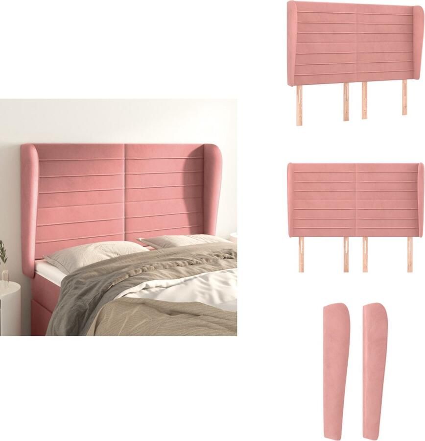 VidaXL Hoofdbord Hoofdborden Hoofdeinde Houten Hoofdbord met randen 147x23x118 128 cm fluweel roze - Foto 2